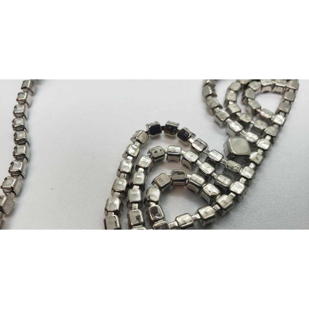 Vintage Necklace Rhinestone Double Swoop Scallop Collar Art Deco 1940s Bib - Picture 6 of 7